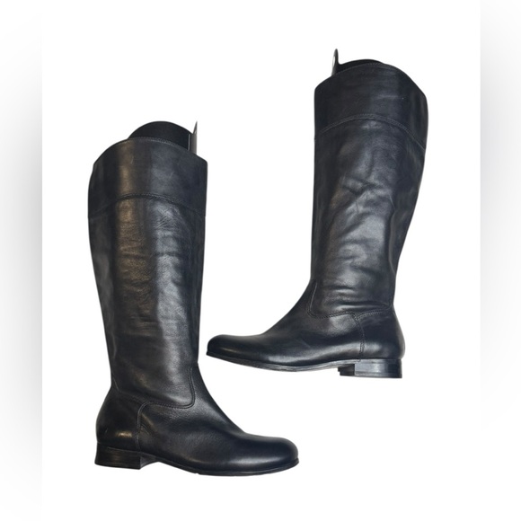 Arturo Chiang Black Leather Riding Boots Size 7.5 Tall Equestrian Flat Zip Boot - Picture 5 of 8